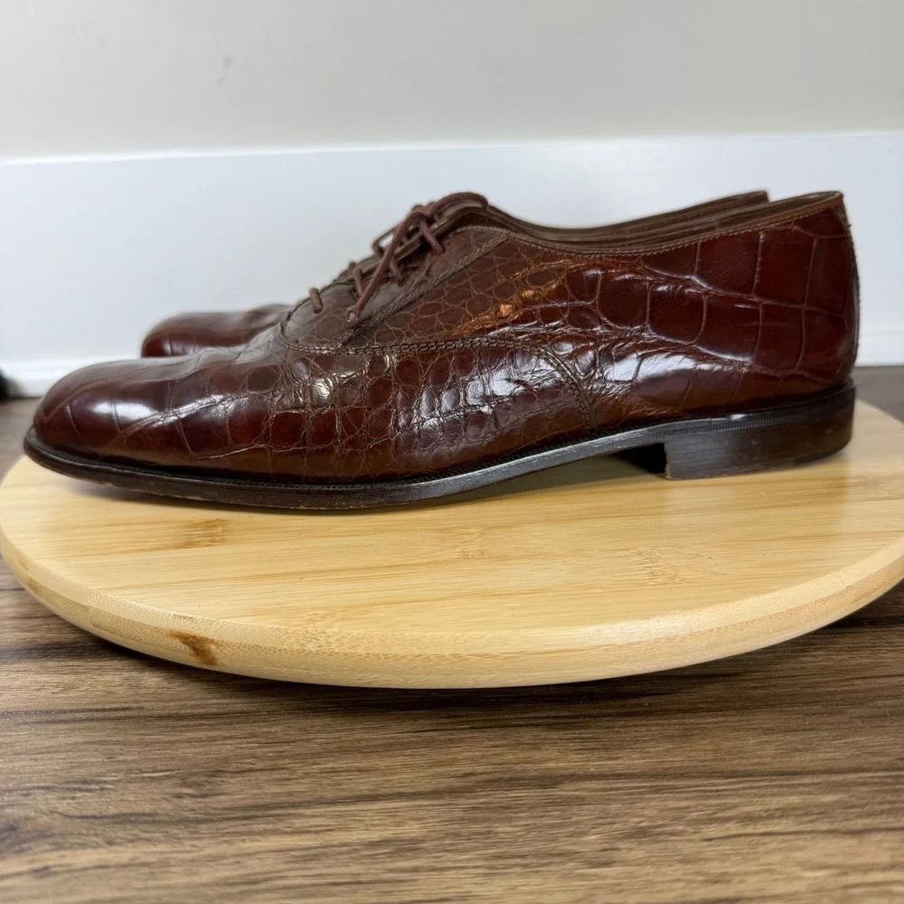 David Eden Gino Oxford Men 9.5M Brown Alligator Exotic Leather Italy Formal Rare